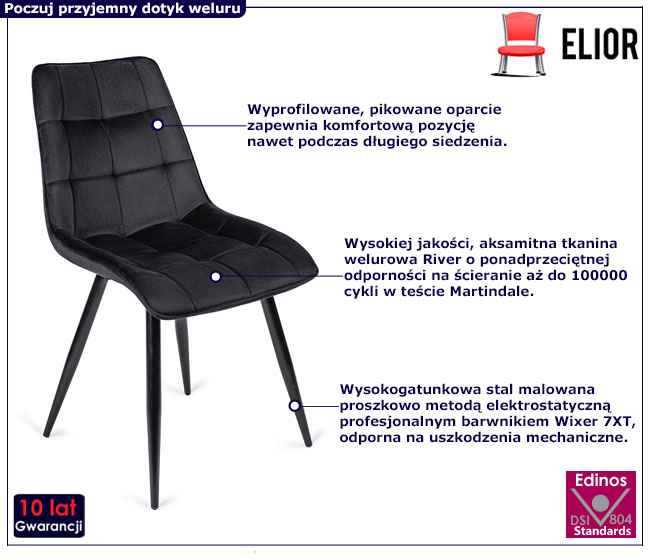 Czarne welurowe pikowane krzesło Vano