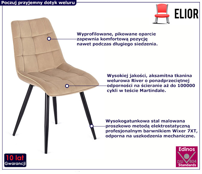 Beżowe welurowe pikowane krzesło Defri