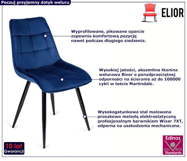 Granatowe welurowe pikowane krzesło Defri