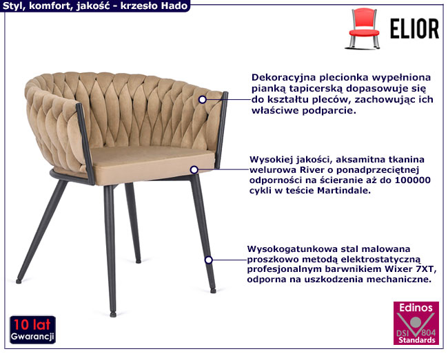 Beżowe welurowe plecione krzesło Tryton