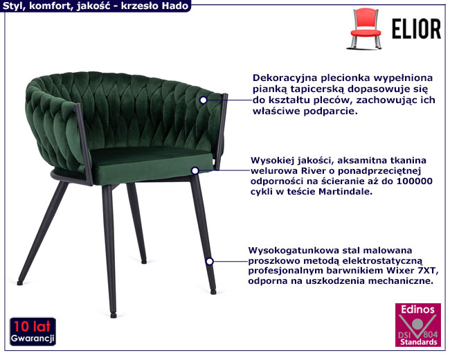 Zielone welurowe plecione krzesło Tryton