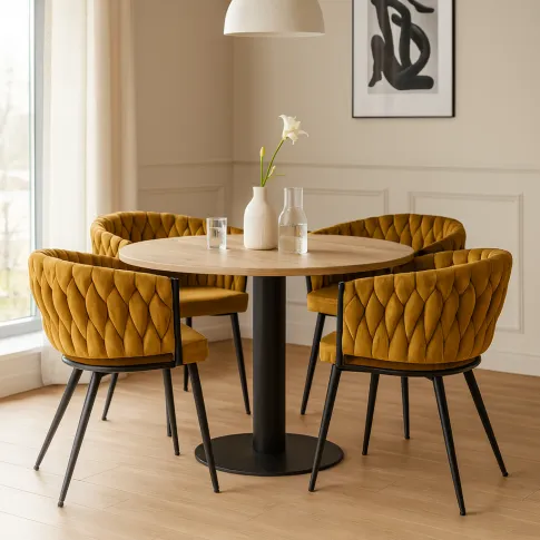 Musztardowe nowoczesne krzesło z podłokietnikami   Tryton