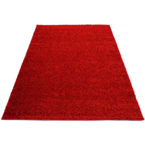 Czerwony prostokątny dywan shaggy do salonu Azos