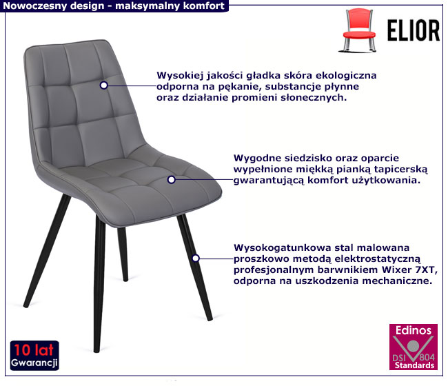 Szare pikowane krzesło z ekoskóry Amofex