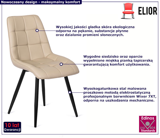Beżowe pikowane krzesło z ekoskóry Amofex