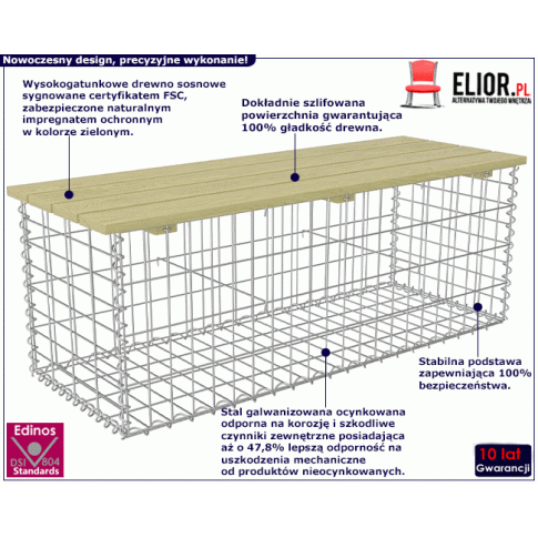 Zdjęcie gabionowa ławka ogrodowa Beliks 120 cm | Edinos.pl