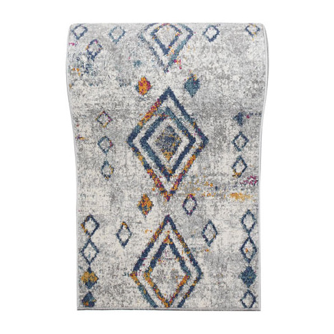 Szaro-kolorowy chodnik dywanowy w romby Brewis 7X