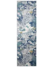 Niebieski nowoczesny chodnik dywanowy w liście - Brewis 3X