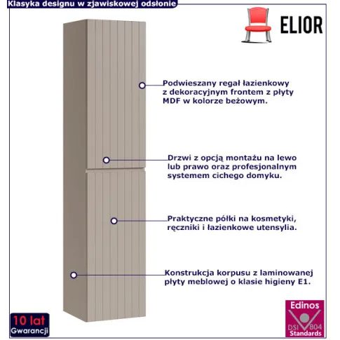 Beżowy podwieszany regał słupek do łazienki Dione 4X