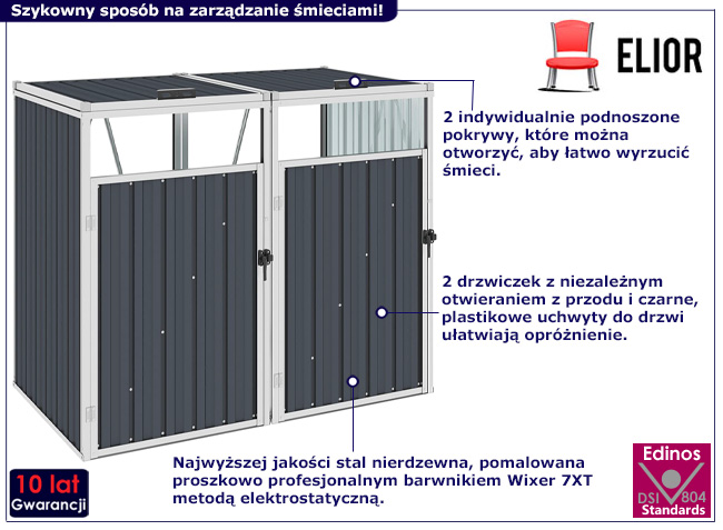 Podwójna osłona na śmietniki ogrodowe Aurelo kolor antracyt