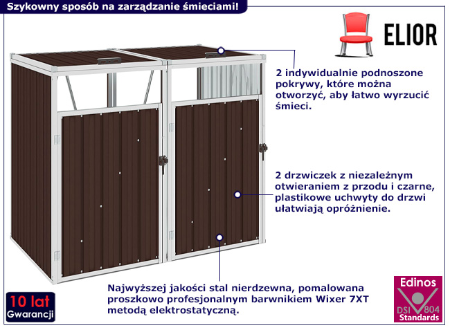 Brązowa podwójna osłona na śmietniki ogrodowe Dorinos