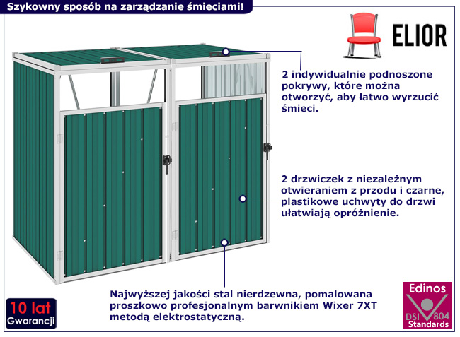 Zielona podwójna osłona na śmietniki ogrodowe Loresa