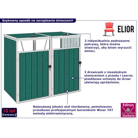 Stalowa obudowa na śmietnik kolor zielony Dorinos