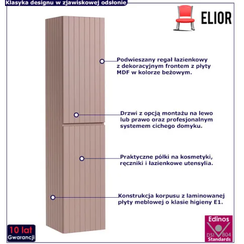 Różowy podwieszany regał słupek do łazienki Dione 4X