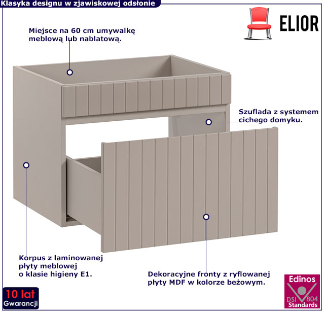 Szafka łazienkowa pod umywalkę 60 cm Tereza 5X beżowa