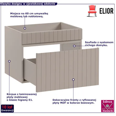 Beżowa szafka umywalkowa 60cm Dione 5X