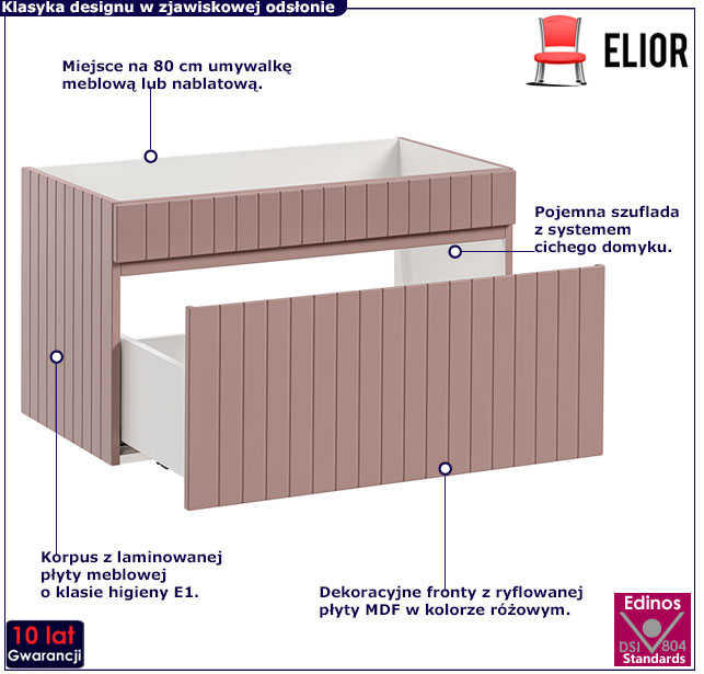 Szafka łazienkowa pod umywalkę 80 cm Dione 5X różowa