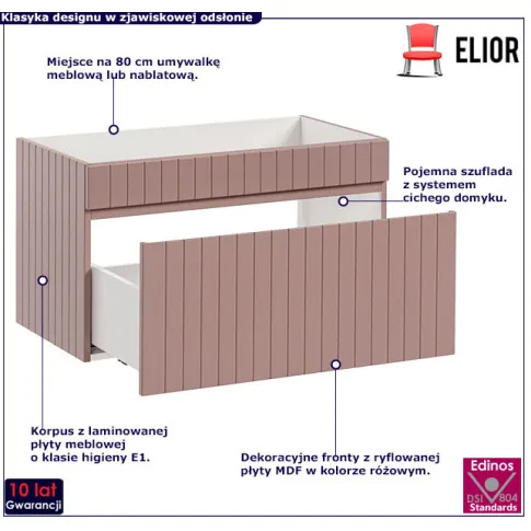 Różowa szafka umywalkowa 80cm Dione 5X