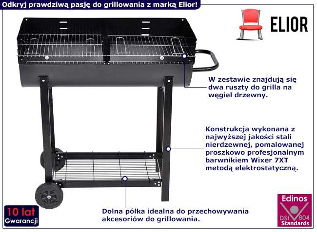 Grill węglowy na kółkach Santino