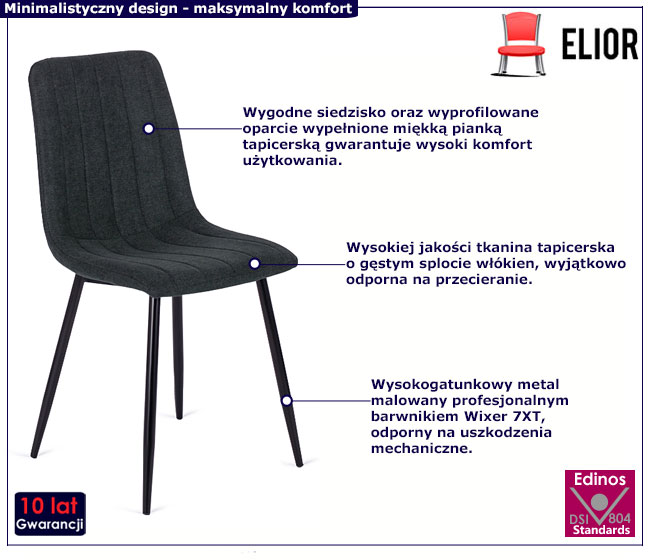 Czarne tapicerowane minimalistyczne krzesło Zani