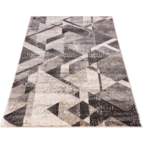 Beżowo brązowy dywan prostokątny w geometryczny wzór Uwis 9X
