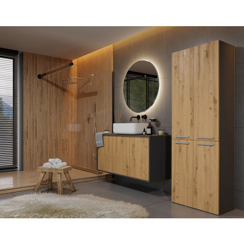 Łazienka z wykorzystaniem nowoczesnego słupka łazienkowego Malmo 4X antracyt artisan
