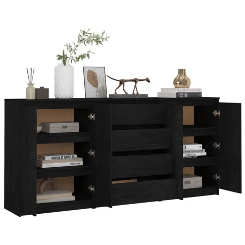 Komplet 3 czarnych drewnianych szafek Ivon