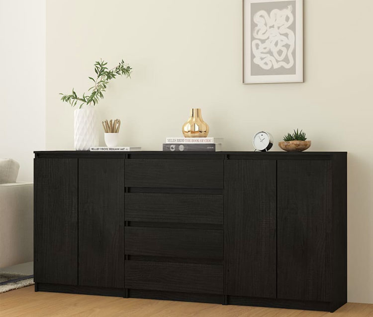 Nowoczesne wnetrze z czarnym kompletem szafek Ellonel