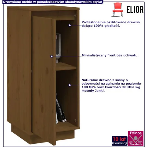 Infografika zestawu 2 sosnowych szafek miodowy brąz Awis 3X