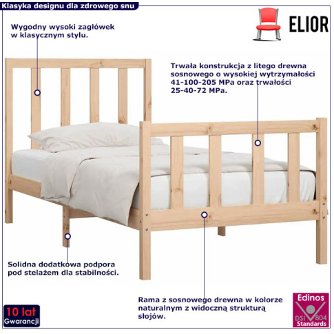 Drewniane łóżko w kolorze naturalnym 90x200 Ingmar