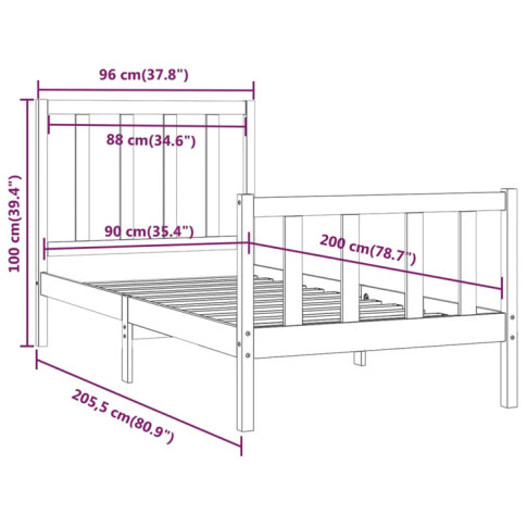 wymiary drewnianego łóżka 90x200 Ingmar 3X