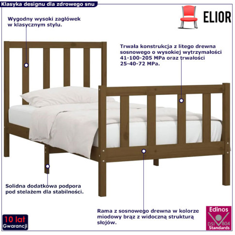 Drewniane łóżko w kolorze brąz miodowy 90x200 Ingmar