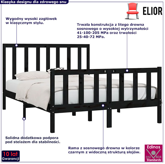 Czarne drewniane łóżko Ingmar 4X
