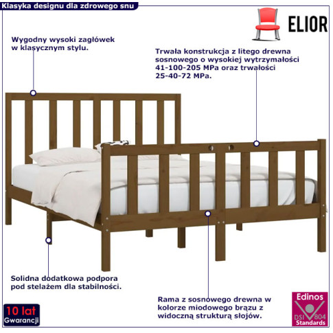 Drewniane łóżko w kolorze miodowy brąz 120x200 Ingmar 4X