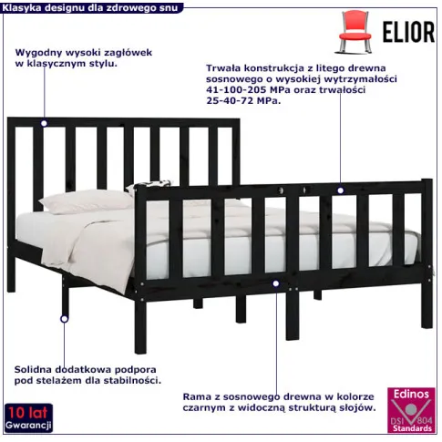 Drewniane łóżko w kolorze czarnym 140x200 Ingmar 5X