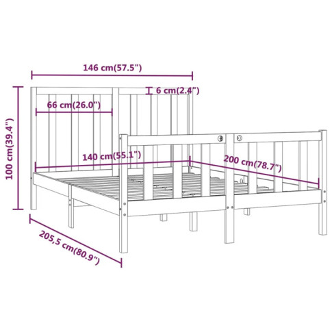 wymiary drewnianego łóżka 140x200 Ingmar 5X