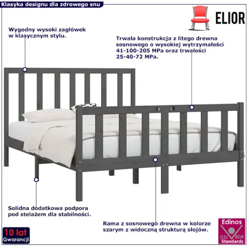 Drewniane łóżko w kolorze szarym 140x200 Ingmar 5X