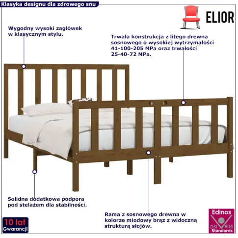 Drewniane łóżko w kolorze miodowy brąz 140x200 Ingmar 5X