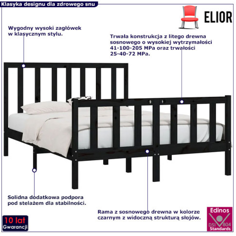 Drewniane łóżko w kolorze czarnym 160x200 Ingmar 6X