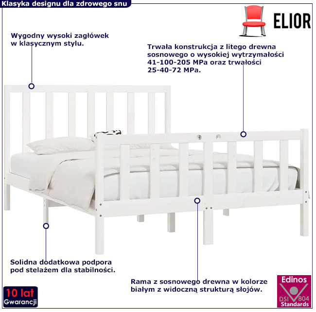 Białe drewniane łóżko Ingmar 6X 160x200