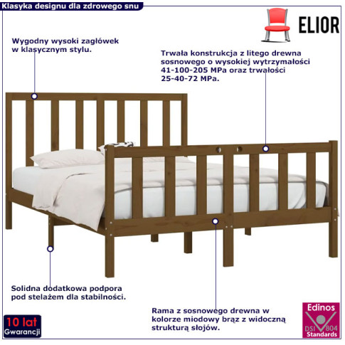 Drewniane łóżko w kolorze miodowy brąz 160x200 Ingmar 6X