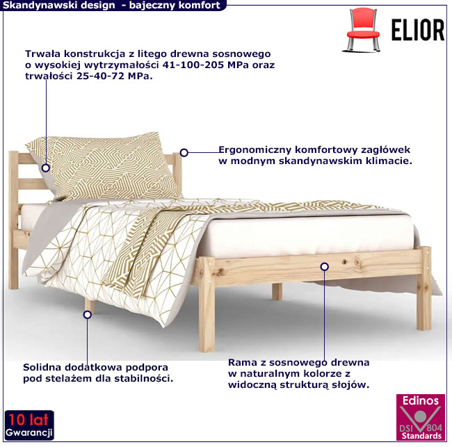 Sosnowe łóżko 90x200 Jaxo 3X