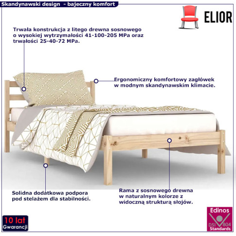 Drewniane łóżko w kolorze naturalnym 90x200 Lenar 3X