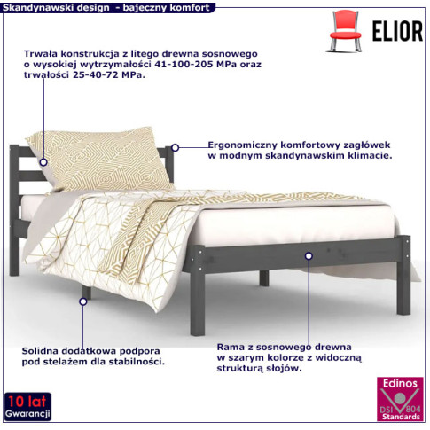Drewniane łóżko w kolorze szarym 90x200 Lenar 3X