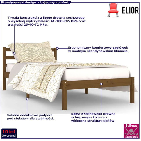 Drewniane łóżko w kolorze miodowy brąz 90x200 Lenar 3X