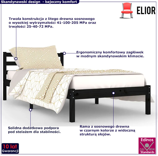 Czarne łózko 90x200 Jaxo 3X