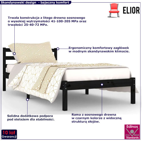 Drewniane łóżko w kolorze czarnym 90x200 Lenar 3X