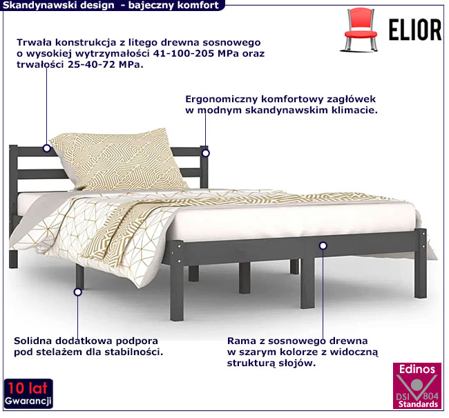 Szare drewniane łózko 120x200 Jaxo 4X