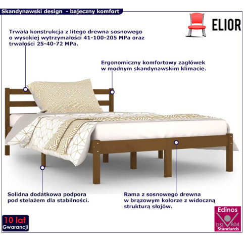 Drewniane łóżko w kolorze miodowy brąz 120x200 Lenar 4X