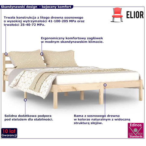 Drewniane łóżko w kolorze naturalnym 140x200 Lenar 5X